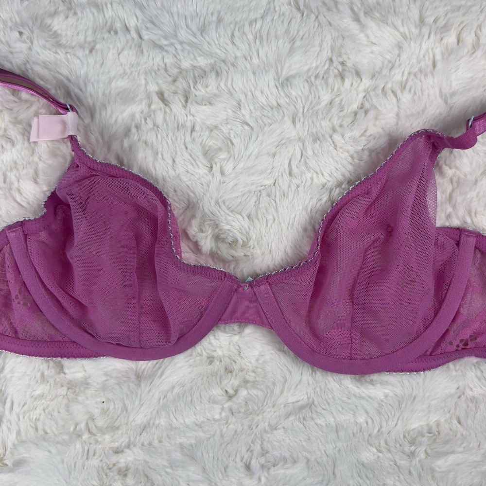 Victoria's Secret Tease Unlined Lace Demi Bra Hot Pink Underwire Size 36D NWT - Picture 4 of 9